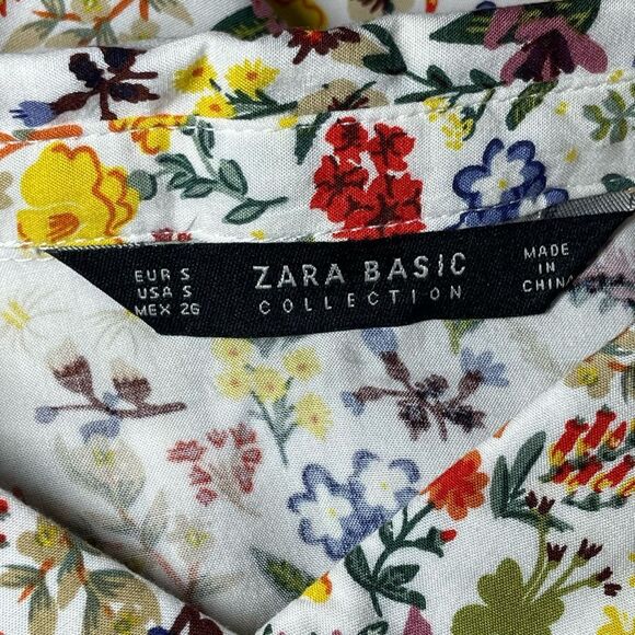 ZARA Floral Button Shirt, Gold buttons, Long Sleeves, Shirt Pockets, Sz. Small - Picture 4 of 8